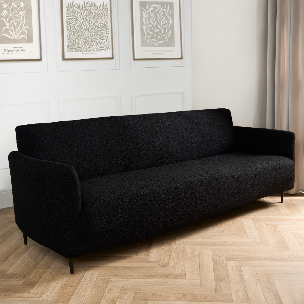 OHS Elastic Stretch Bouclé Sofa Cover - Black>