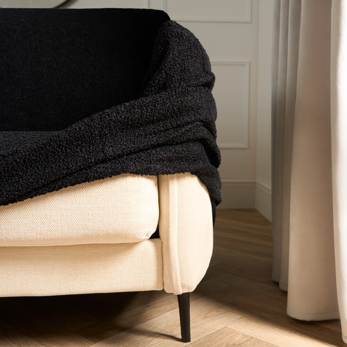 OHS Elastic Stretch Bouclé Sofa Cover - Black>