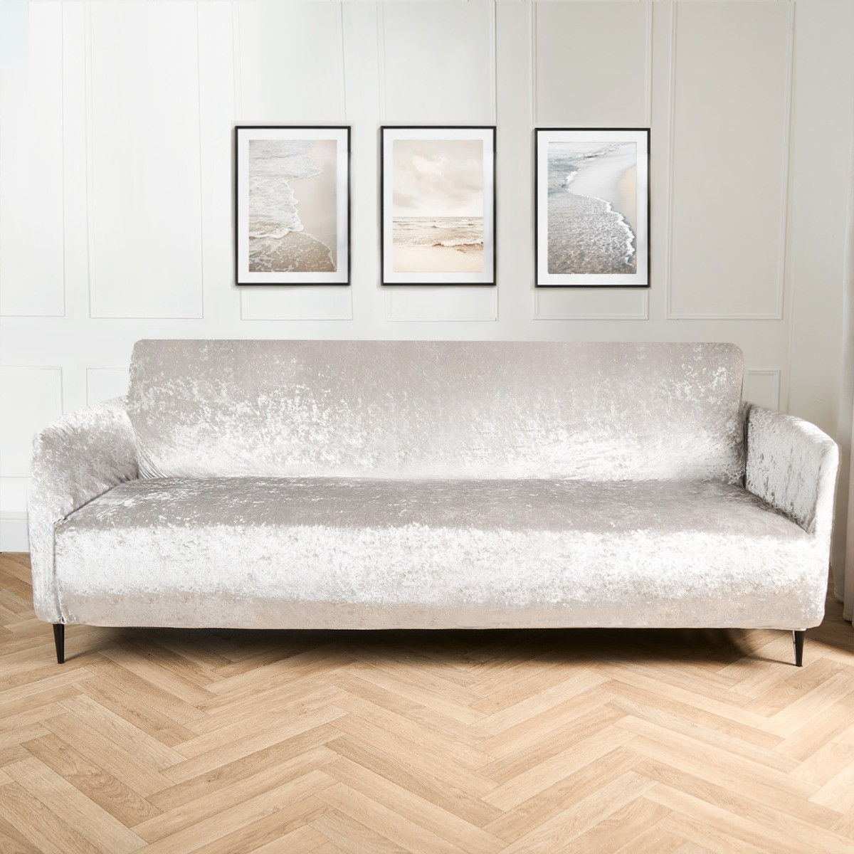 OHS 2 Seater Crushed Velvet Stretched Sofa Cover - Silver>