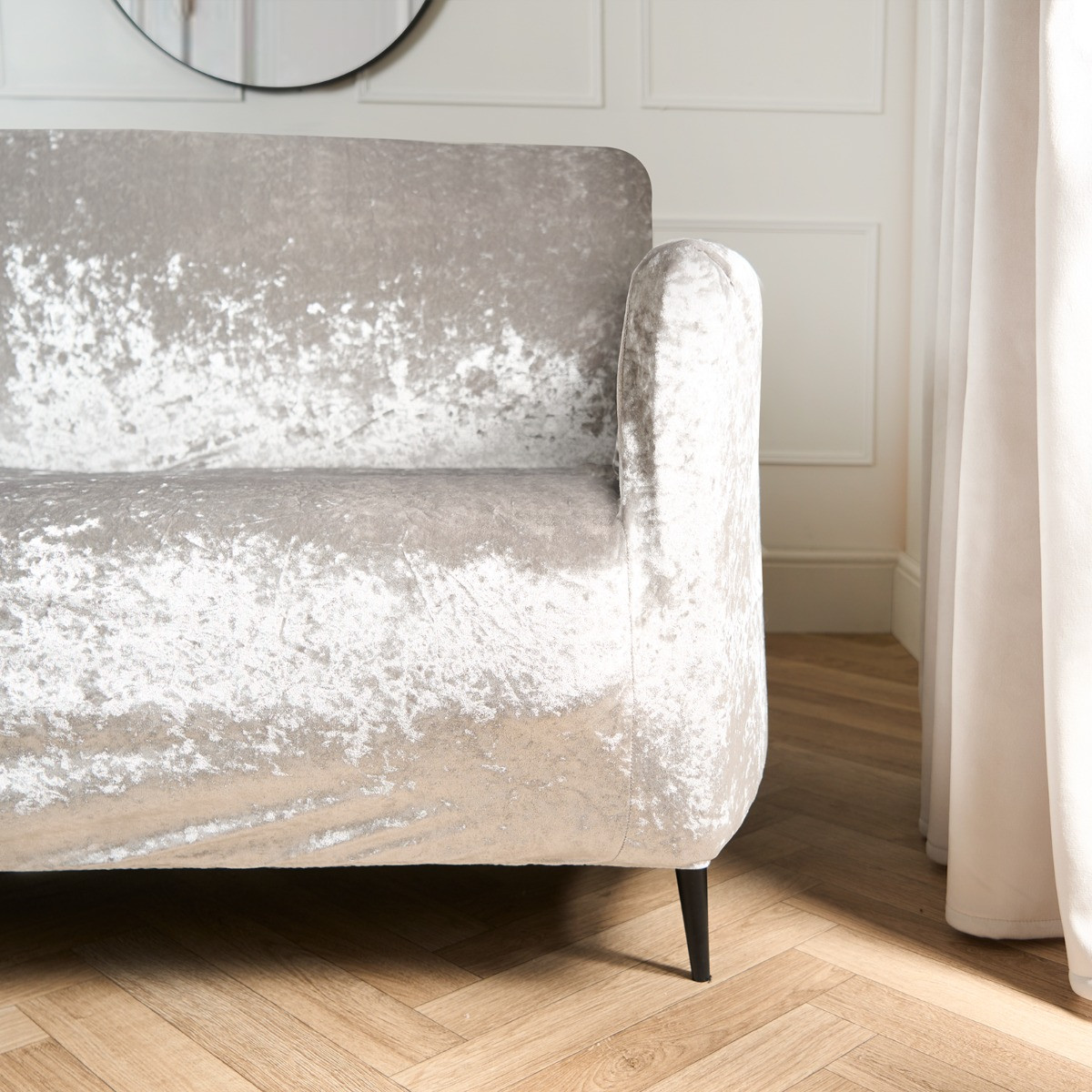 OHS 2 Seater Crushed Velvet Stretched Sofa Cover - Silver>