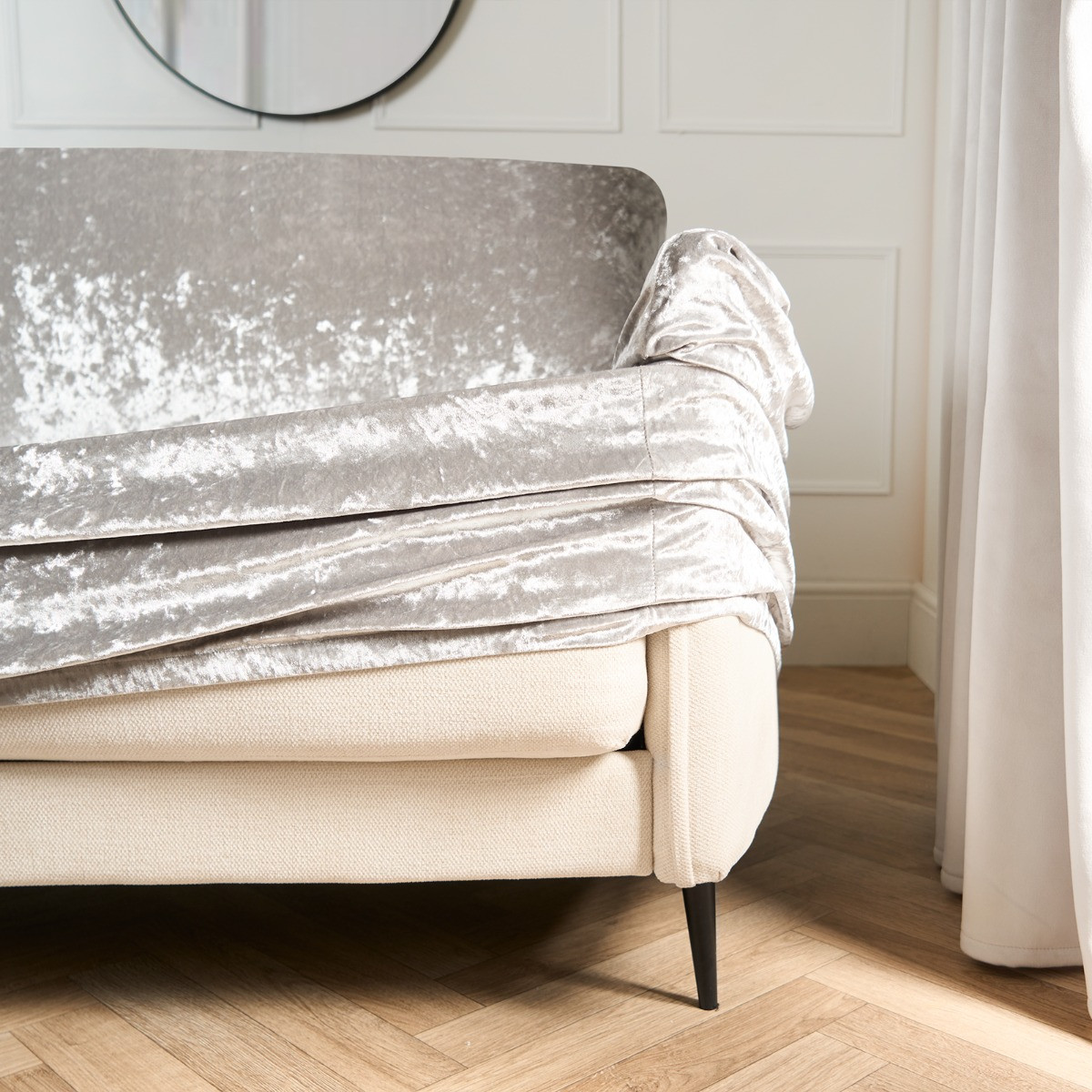 OHS 2 Seater Crushed Velvet Stretched Sofa Cover - Silver>