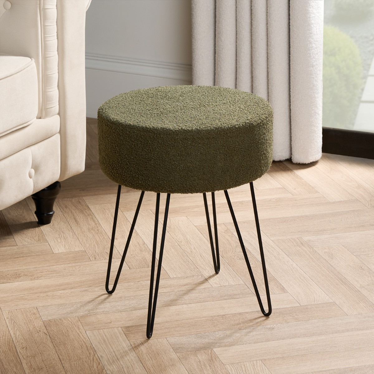 OHS Bouclé Hairpin Stool - Olive>