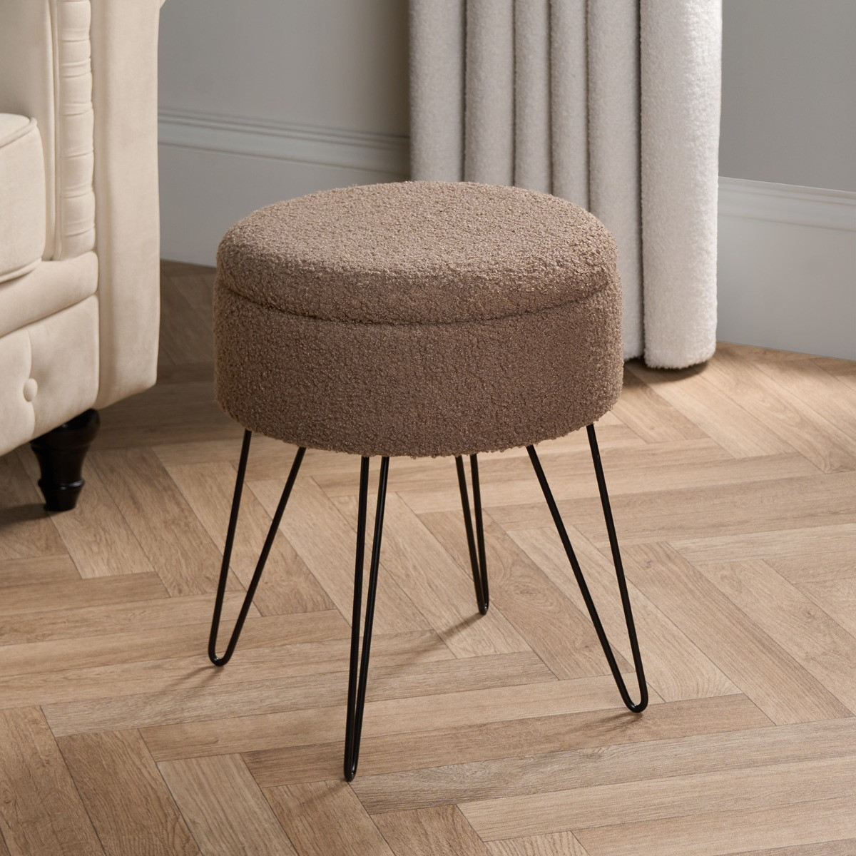 OHS Bouclé Storage Hairpin Stool - Mink >