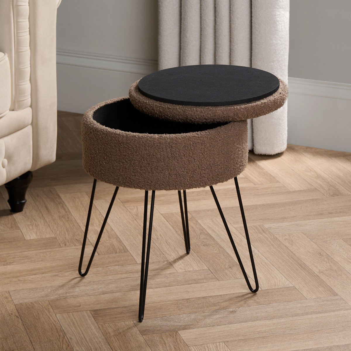 OHS Bouclé Storage Hairpin Stool - Mink >