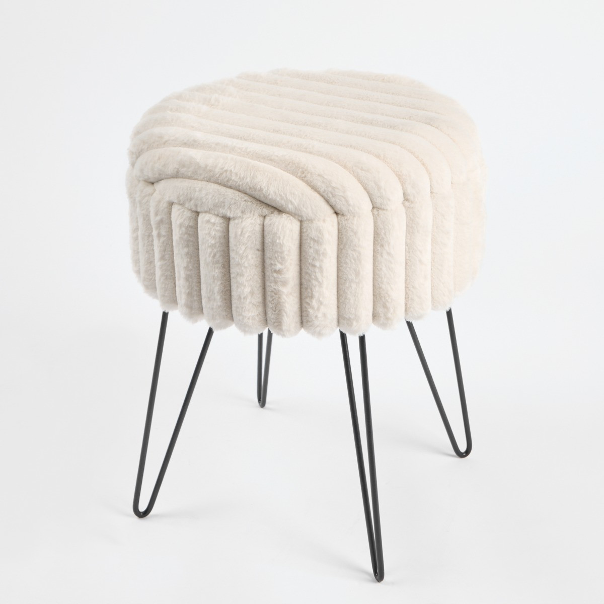 OHS Faux Fur Ribbed Storage Hairpin Stool - Cream >