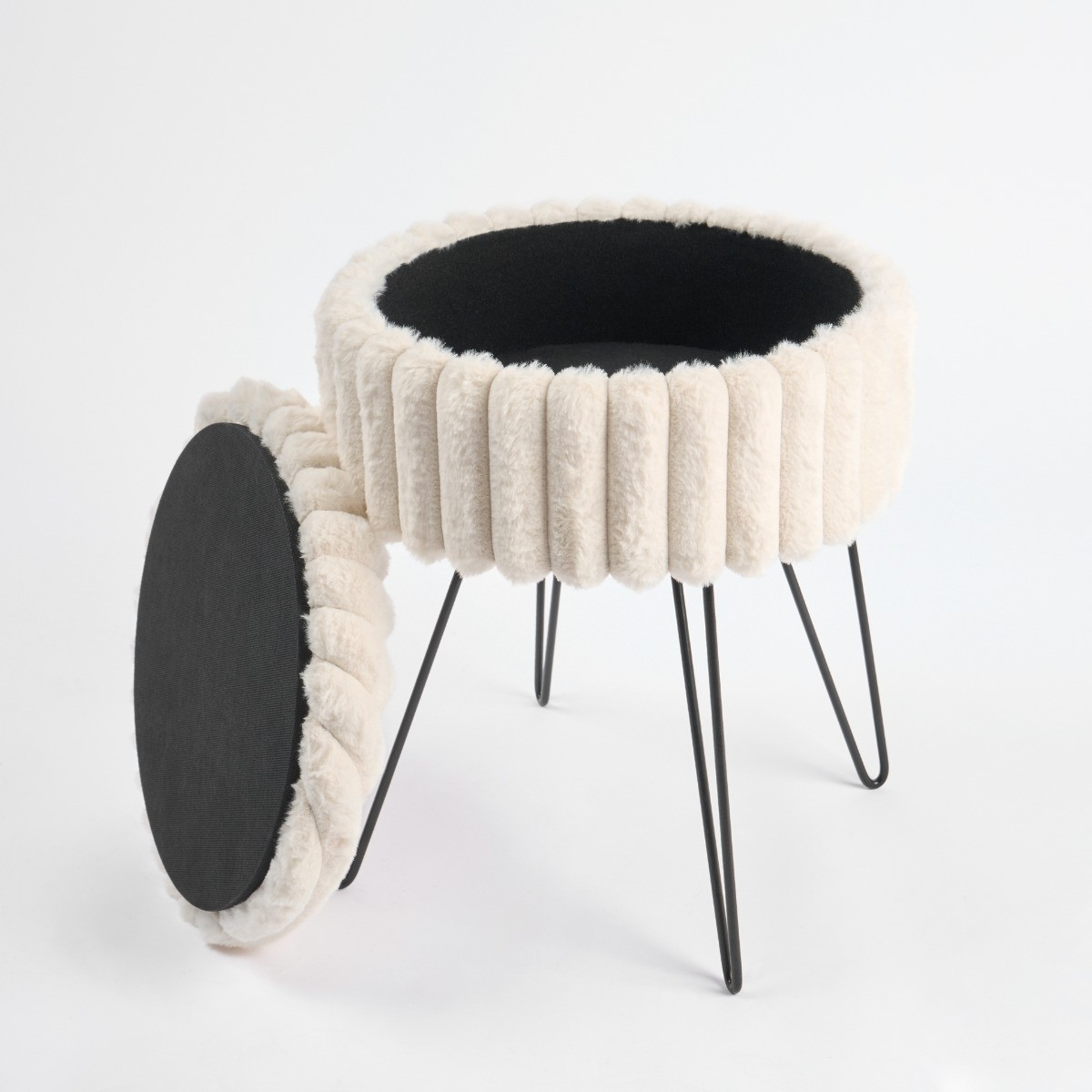 OHS Faux Fur Ribbed Storage Hairpin Stool - Cream >