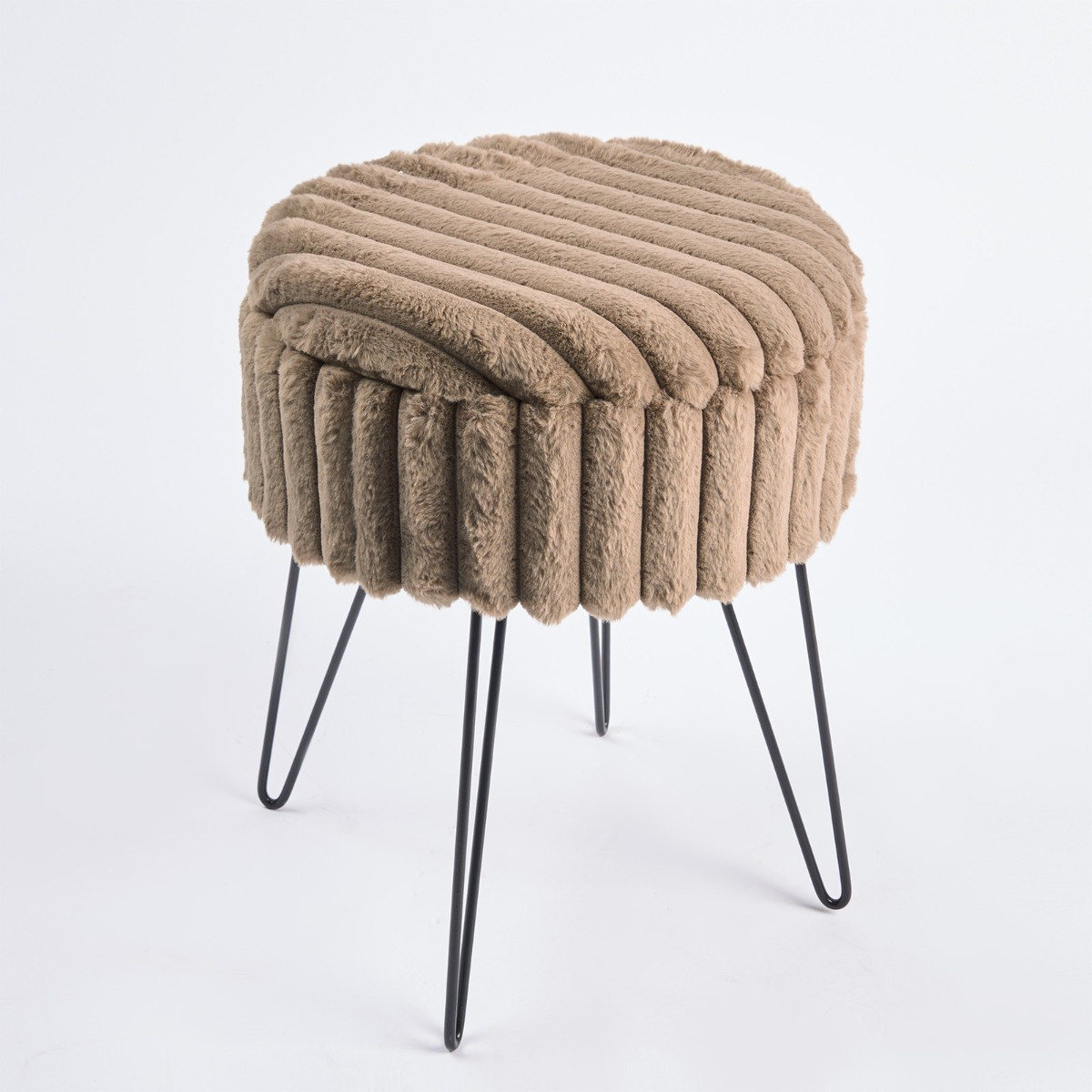 OHS Faux Fur Ribbed Storage Hairpin Stool - Mink>