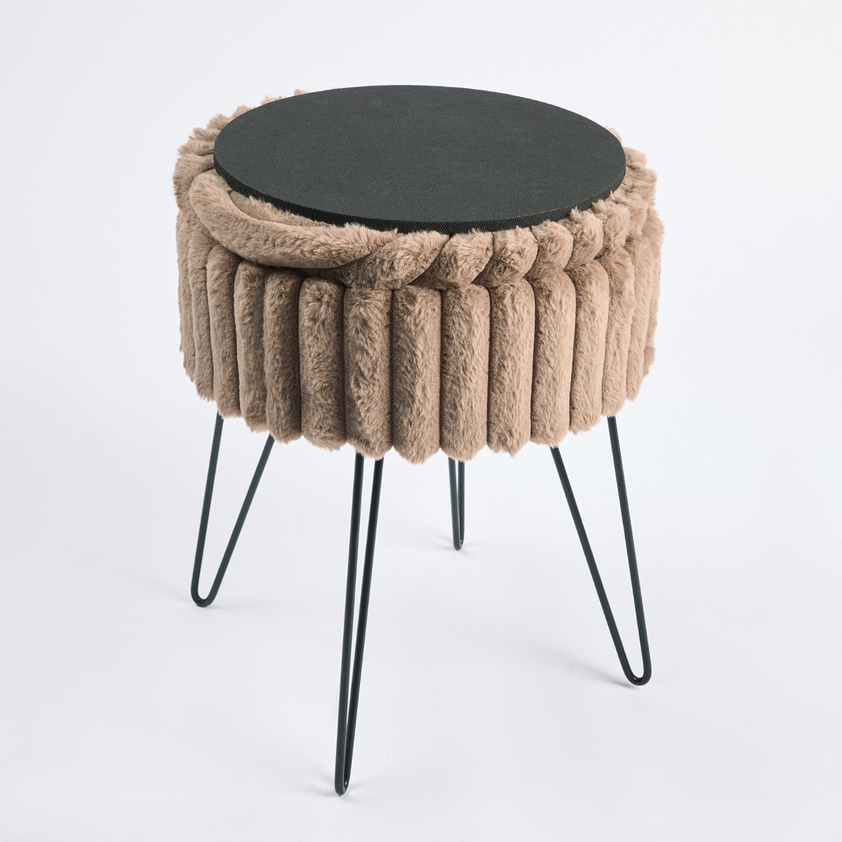 OHS Faux Fur Ribbed Storage Hairpin Stool - Mink>