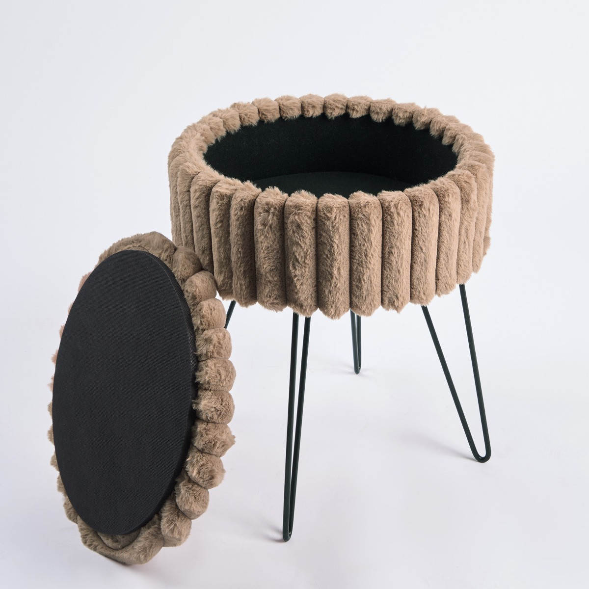 OHS Faux Fur Ribbed Storage Hairpin Stool - Mink>