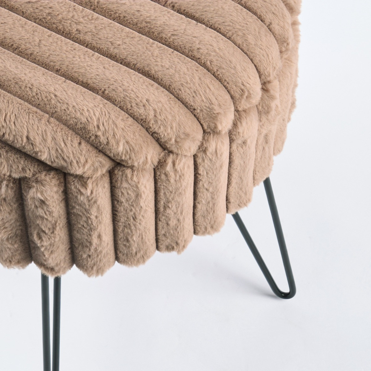 OHS Faux Fur Ribbed Storage Hairpin Stool - Mink>