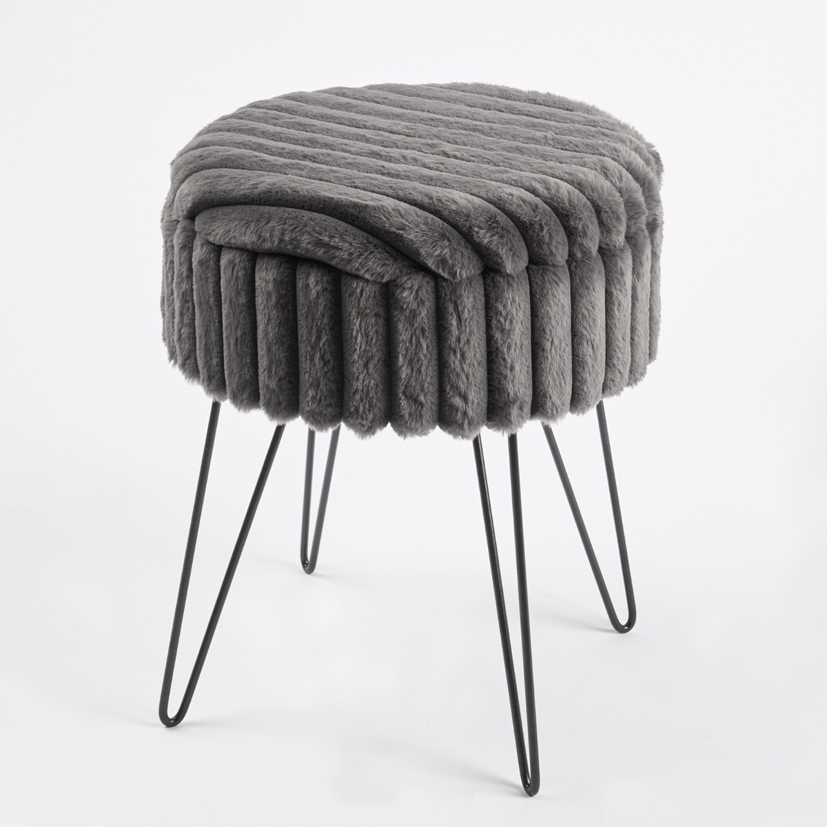 OHS Faux Fur Ribbed Storage Hairpin Stool - Charcoal>