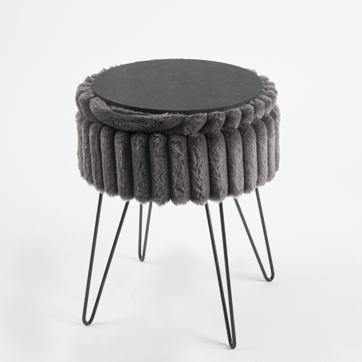 OHS Faux Fur Ribbed Storage Hairpin Stool - Charcoal>