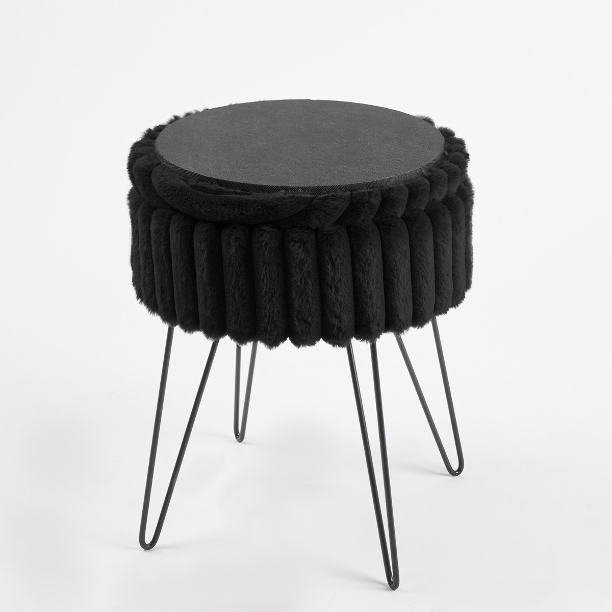 OHS Faux Fur Ribbed Storage Hairpin Stool - Black>