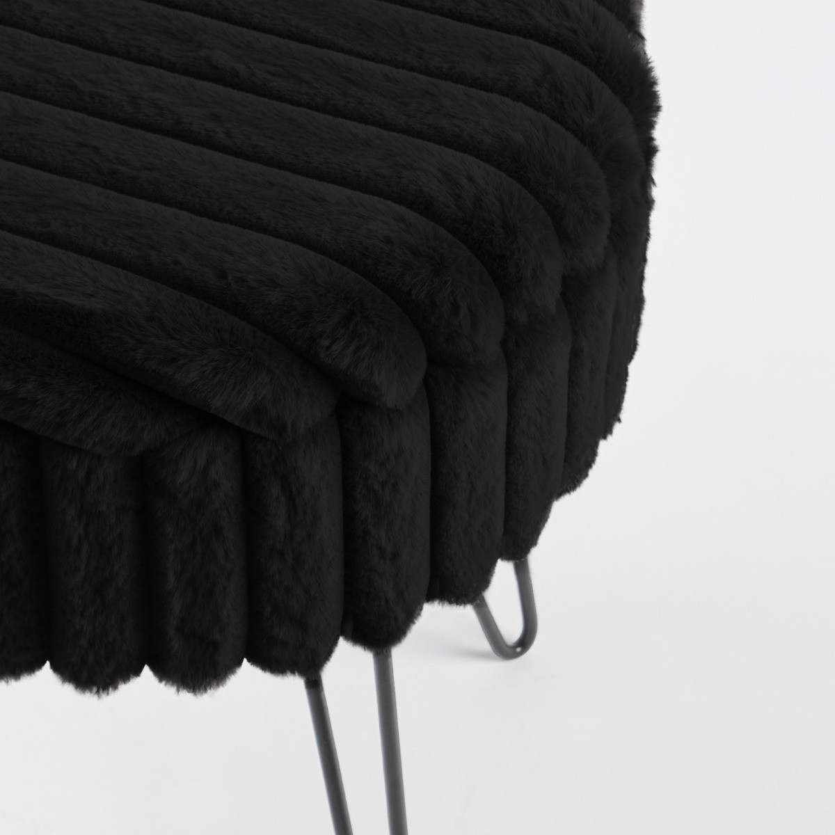 OHS Faux Fur Ribbed Storage Hairpin Stool - Black>