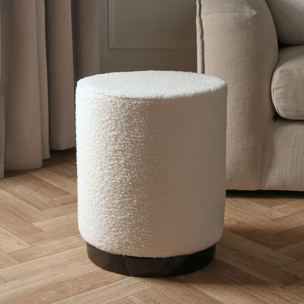 OHS Bouclé Black Band Stool - Cream>