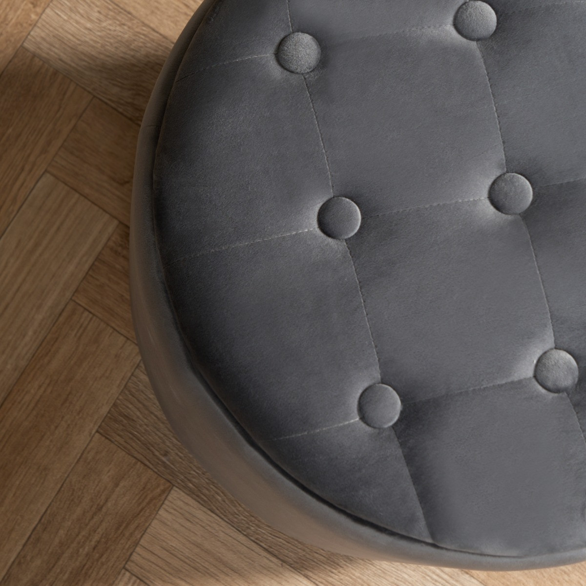 OHS Matte Velvet Button Top Storage Ottoman - Grey >