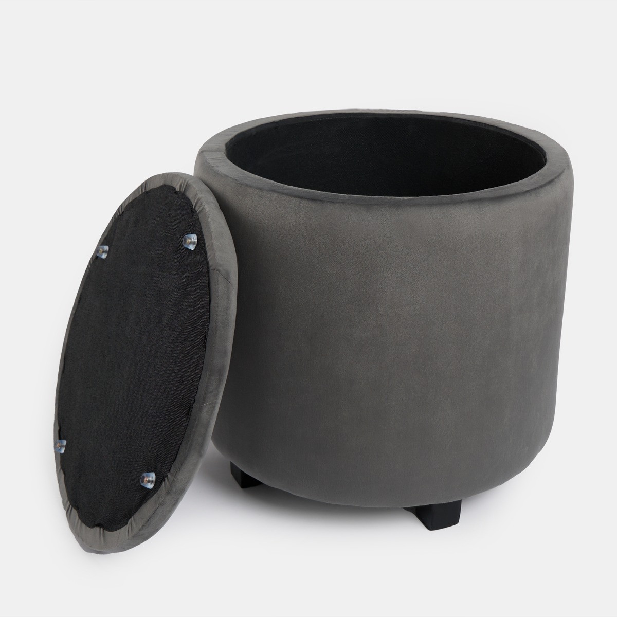 OHS Matte Velvet Button Top Storage Ottoman - Grey >