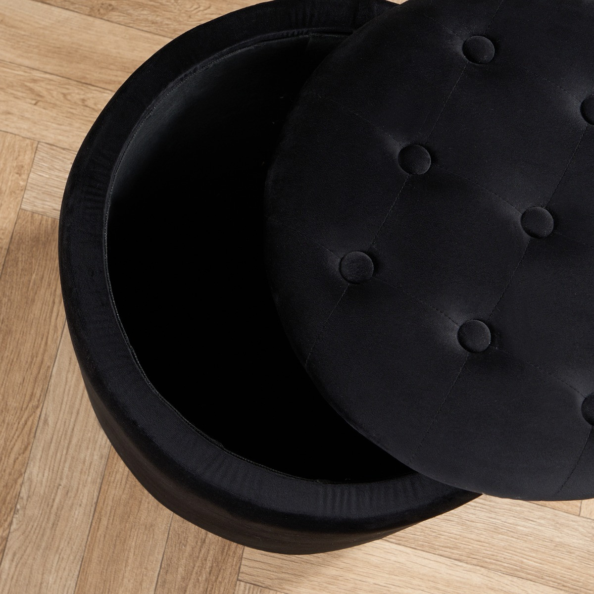 OHS Matte Velvet Button Top Storage Ottoman - Black>