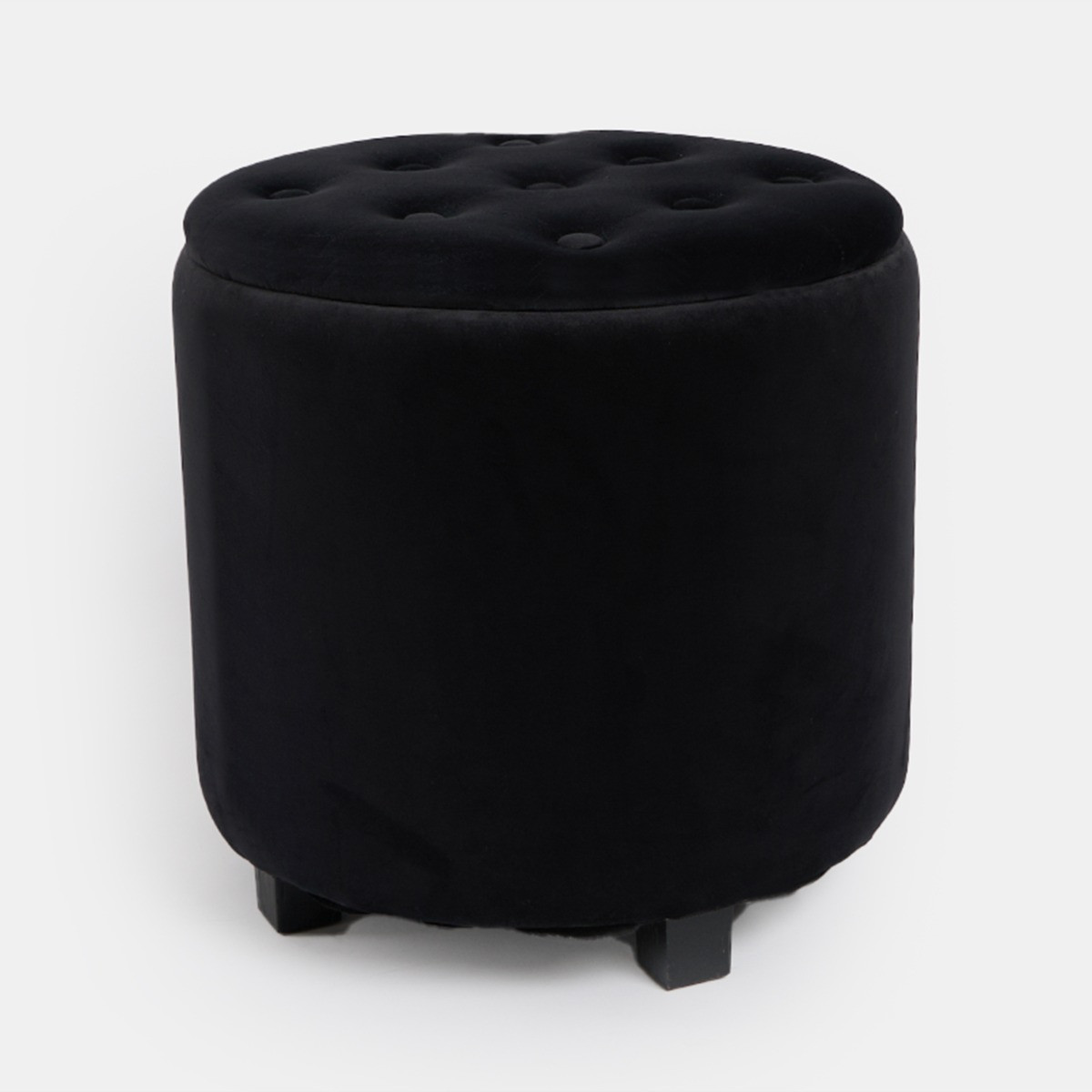 OHS Matte Velvet Button Top Storage Ottoman - Black>