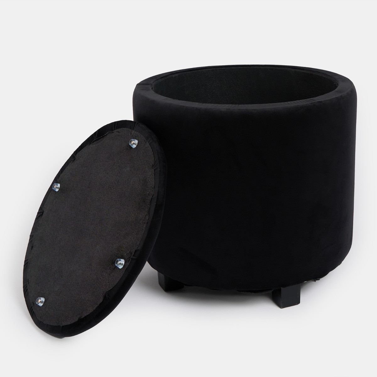 OHS Matte Velvet Button Top Storage Ottoman - Black>