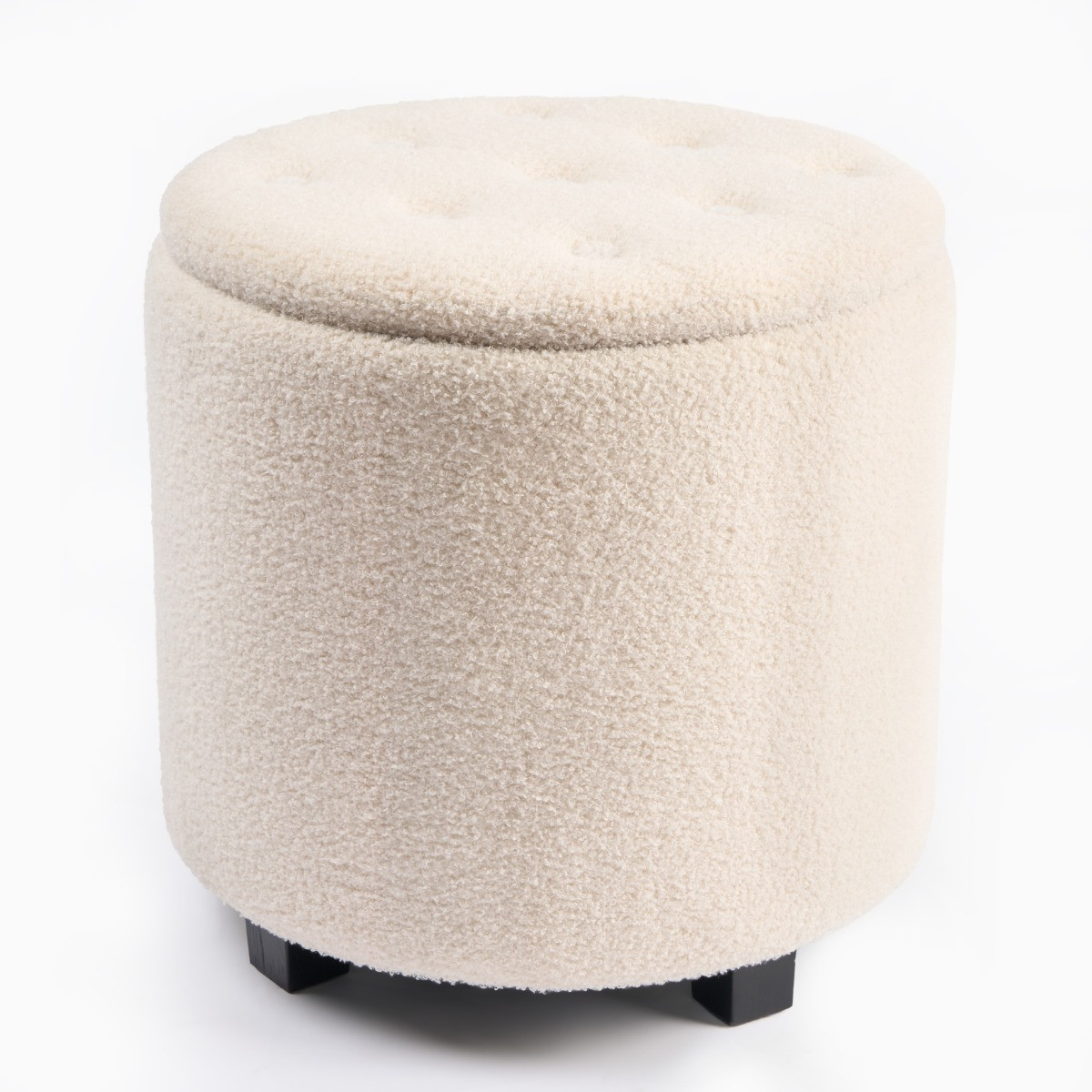 OHS Boucle Button Top Storage Ottoman - Cream>