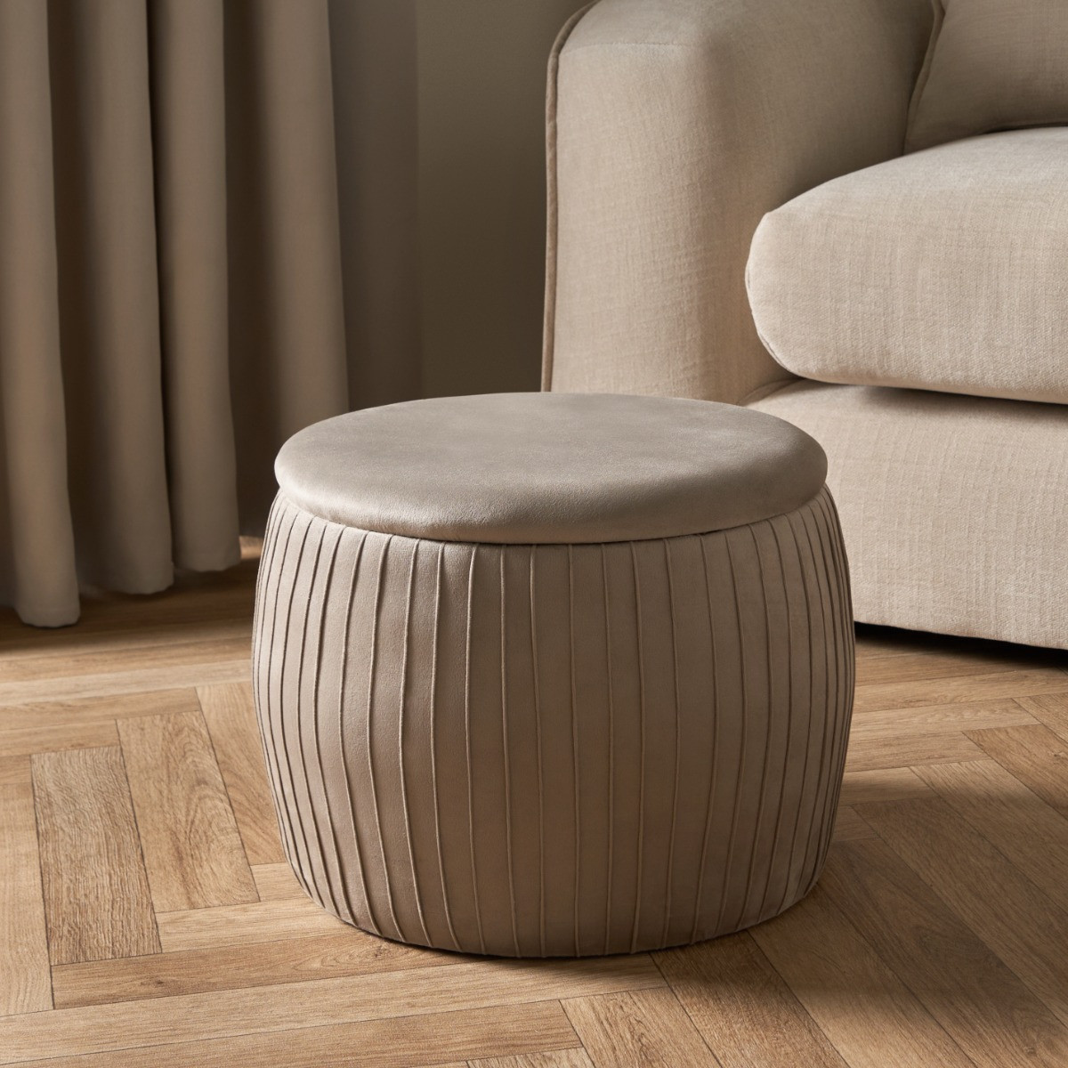 OHS Matte Velvet Pleated Storage Ottoman - Mink>