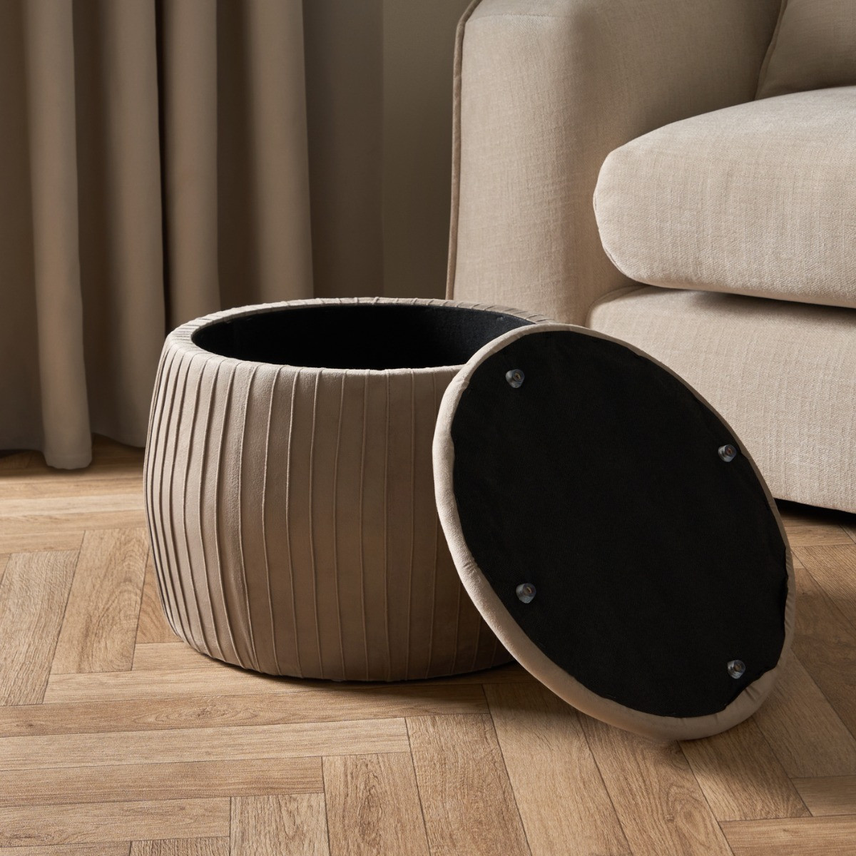 OHS Matte Velvet Pleated Storage Ottoman - Mink>