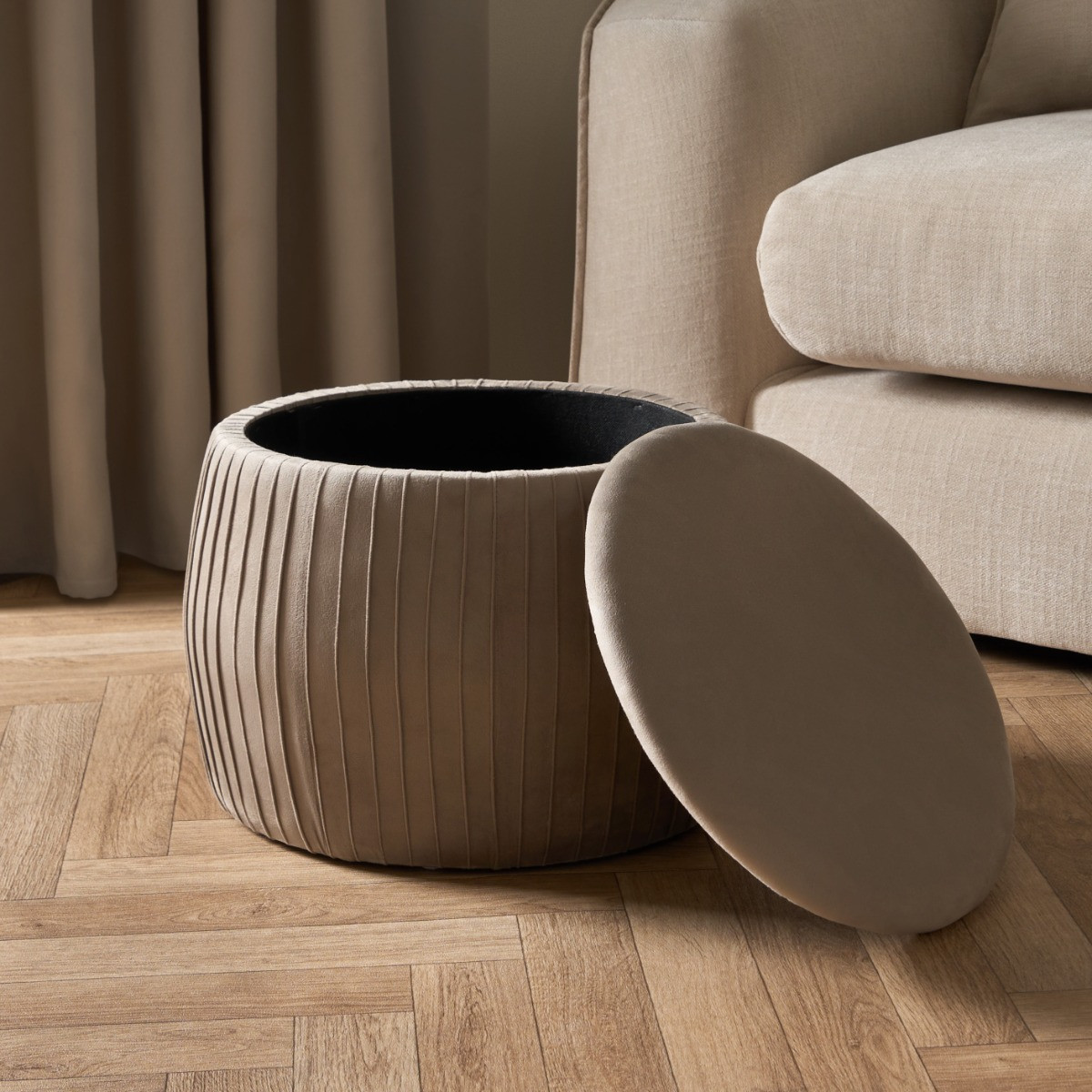 OHS Matte Velvet Pleated Storage Ottoman - Mink>