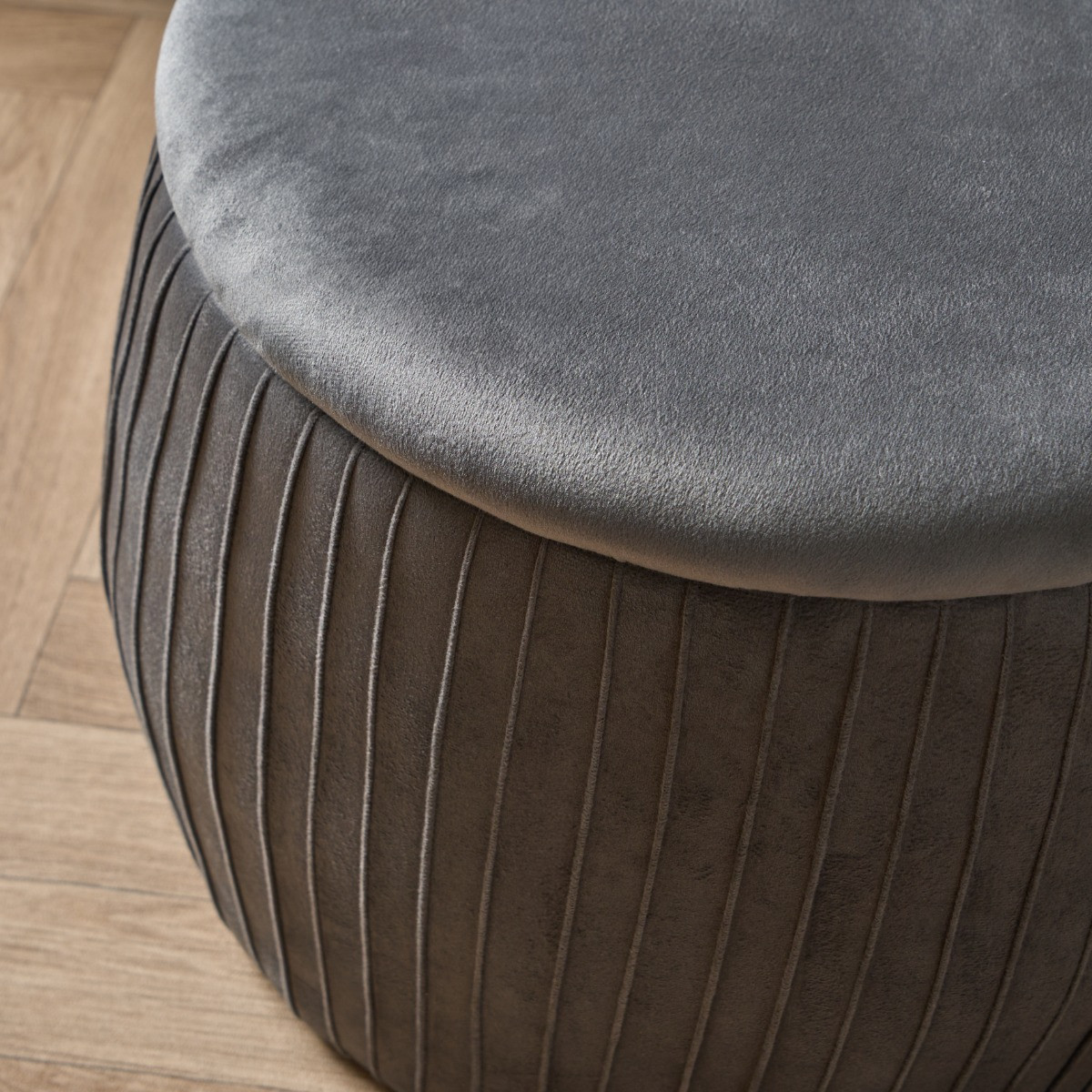 OHS Matte Velvet Pleated Storage Ottoman - Charcoal >