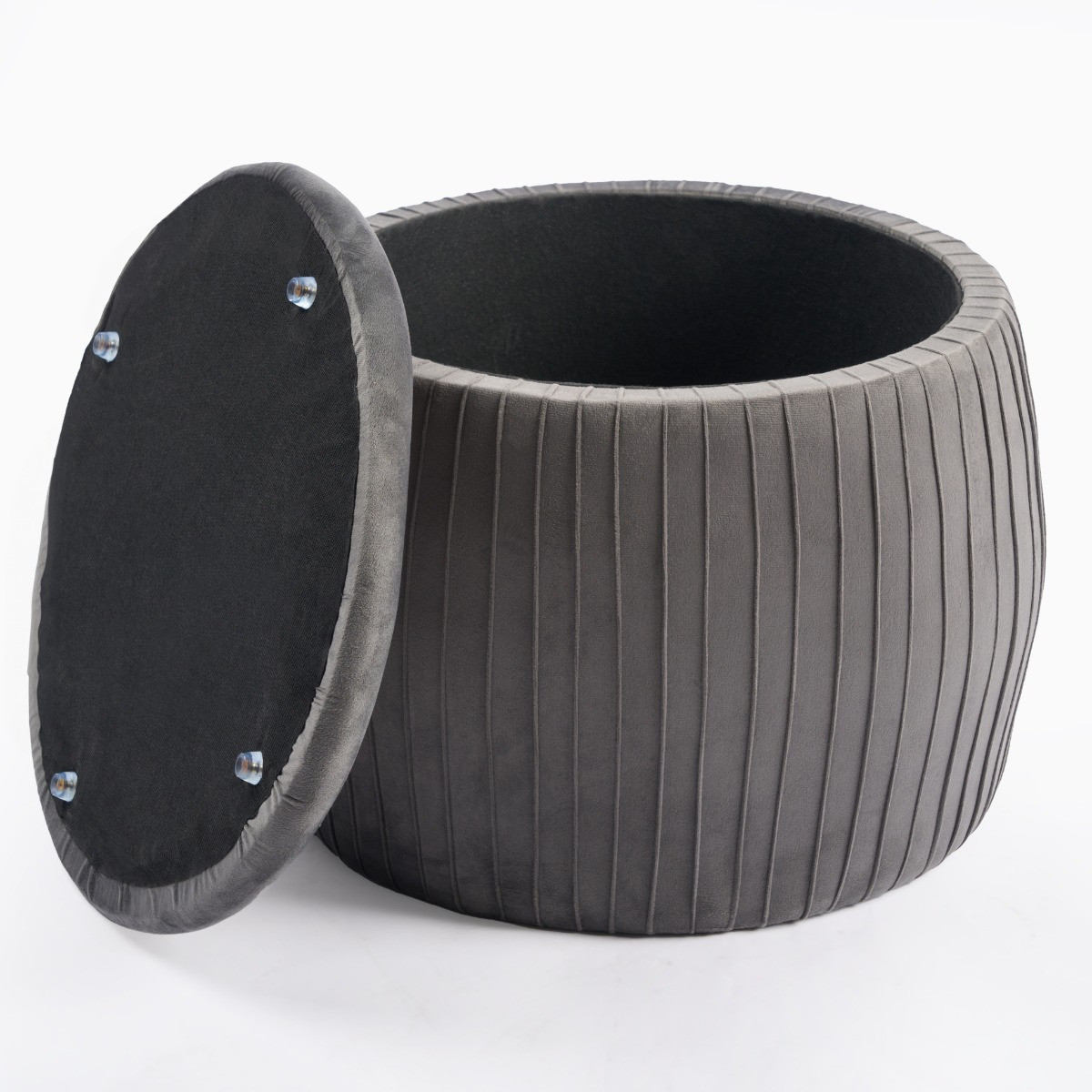 OHS Matte Velvet Pleated Storage Ottoman - Charcoal >