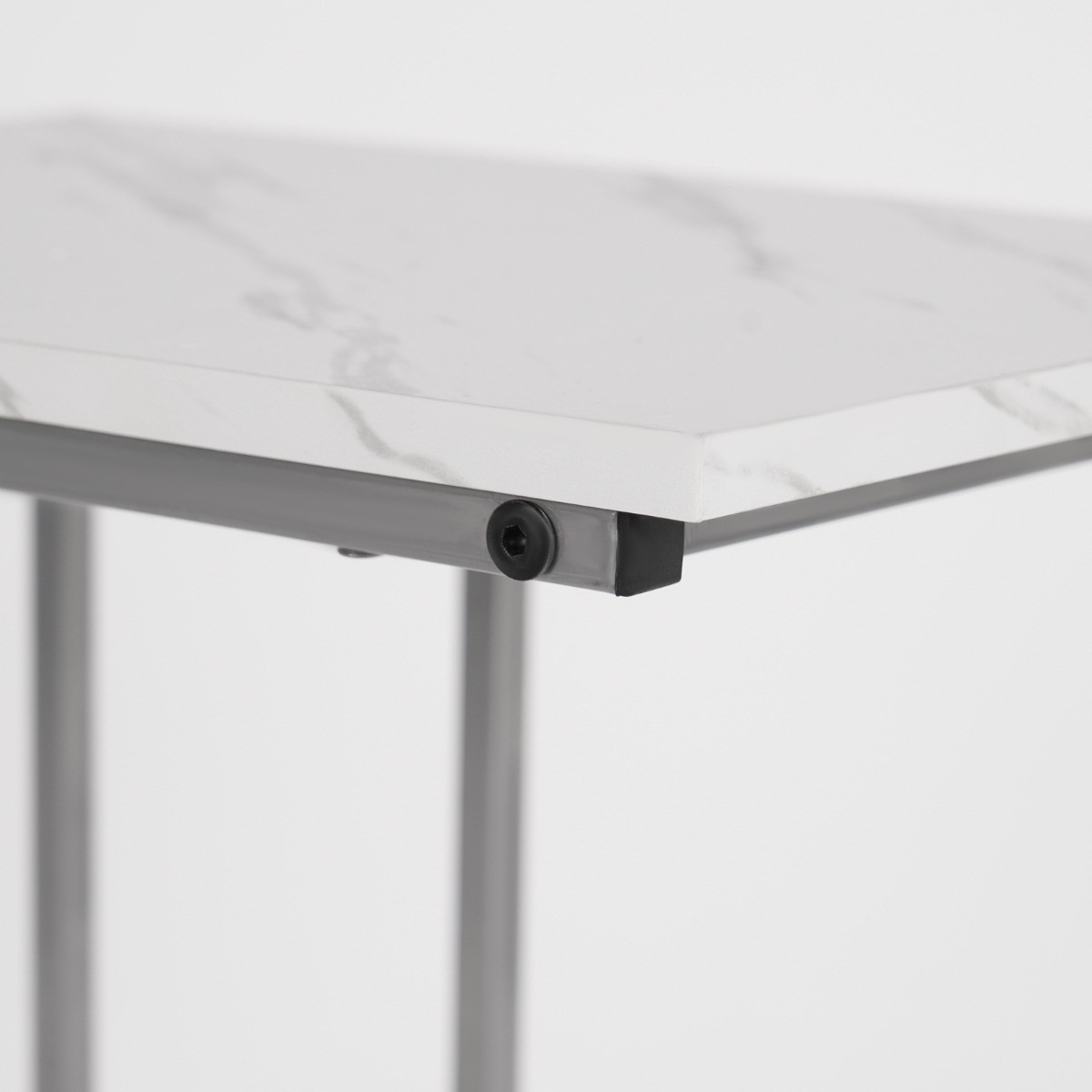 OHS C Shape Marble Look Side Table - White>