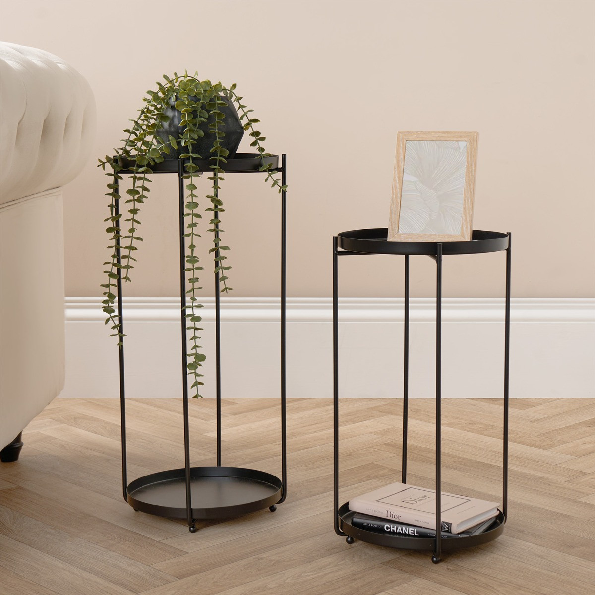 OHS Set of 2 Metal Side Tables - Black >