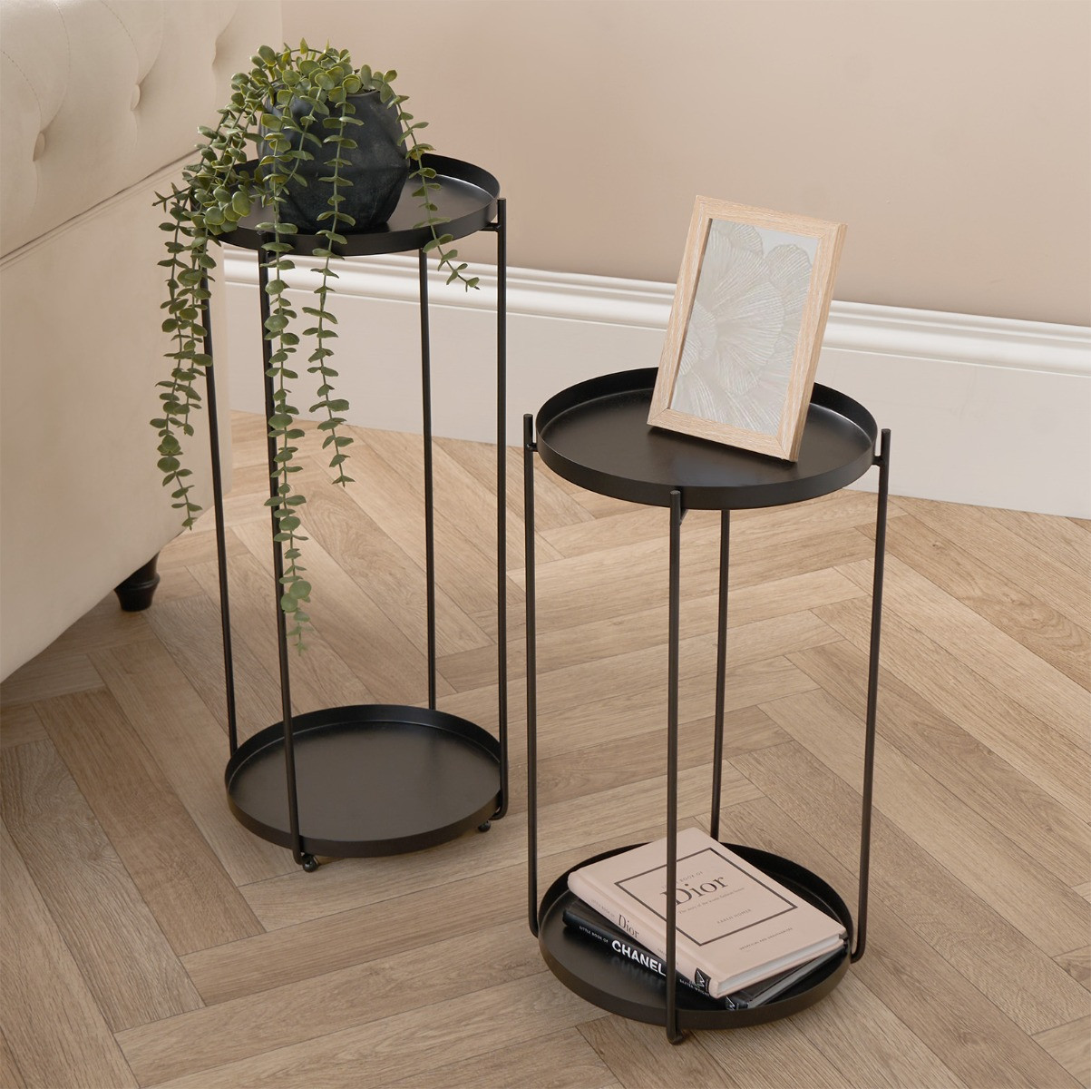 OHS Set of 2 Metal Side Tables - Black >