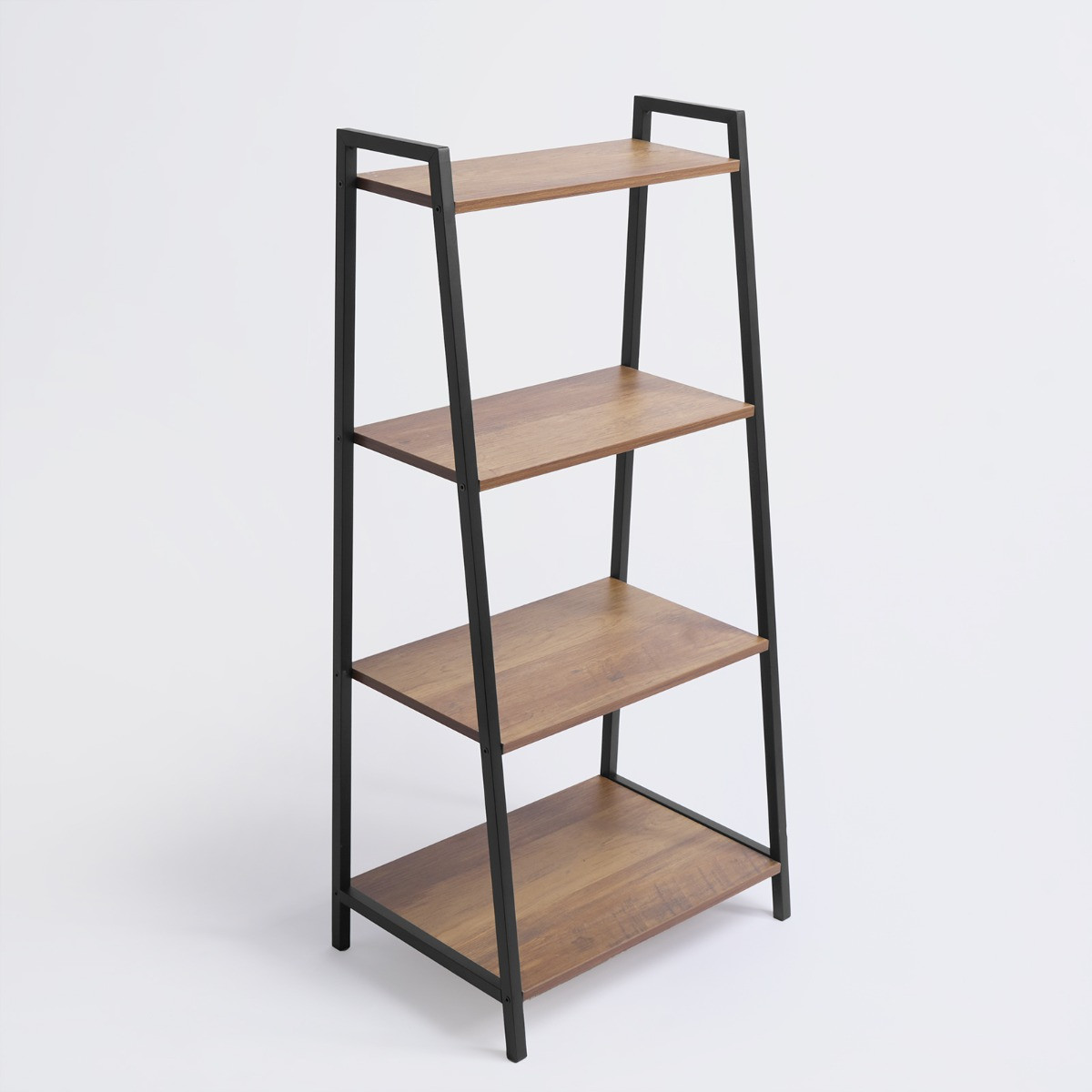 OHS 4 Tier Wooden Iron Shelving Unit – Natural/Black>