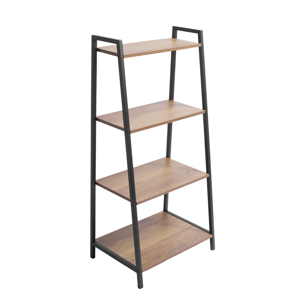 OHS 4 Tier Wooden Iron Shelving Unit – Natural/Black>