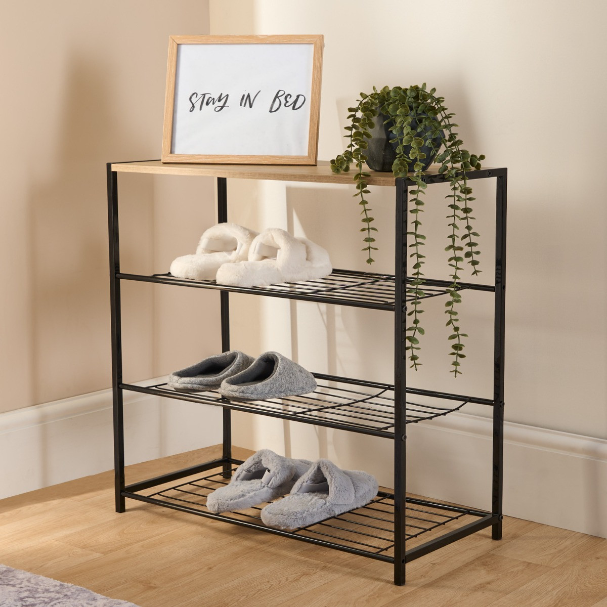 OHS Multi Purpose 4 Tier Storage - Wood/Black >