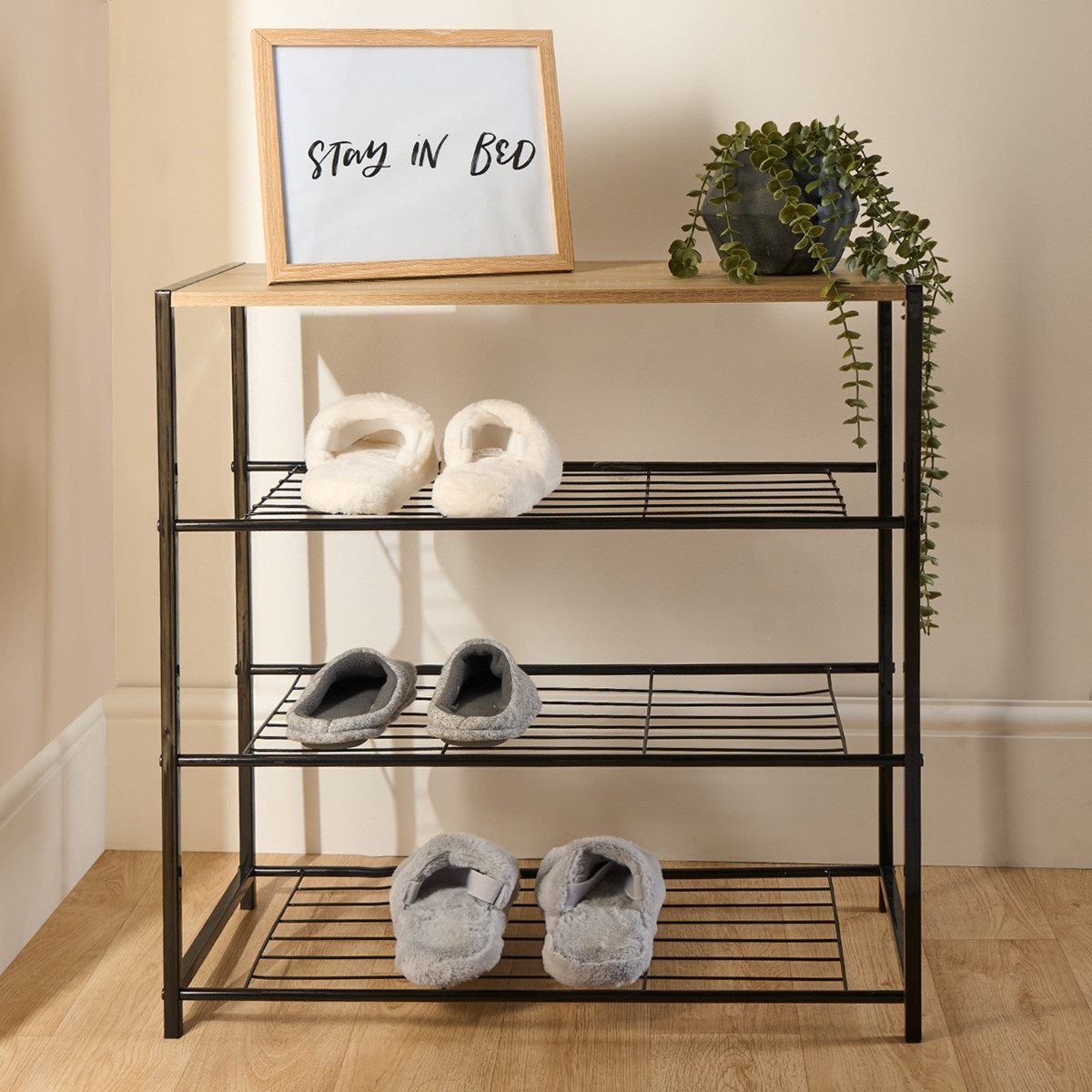 OHS Multi Purpose 4 Tier Storage - Wood/Black >