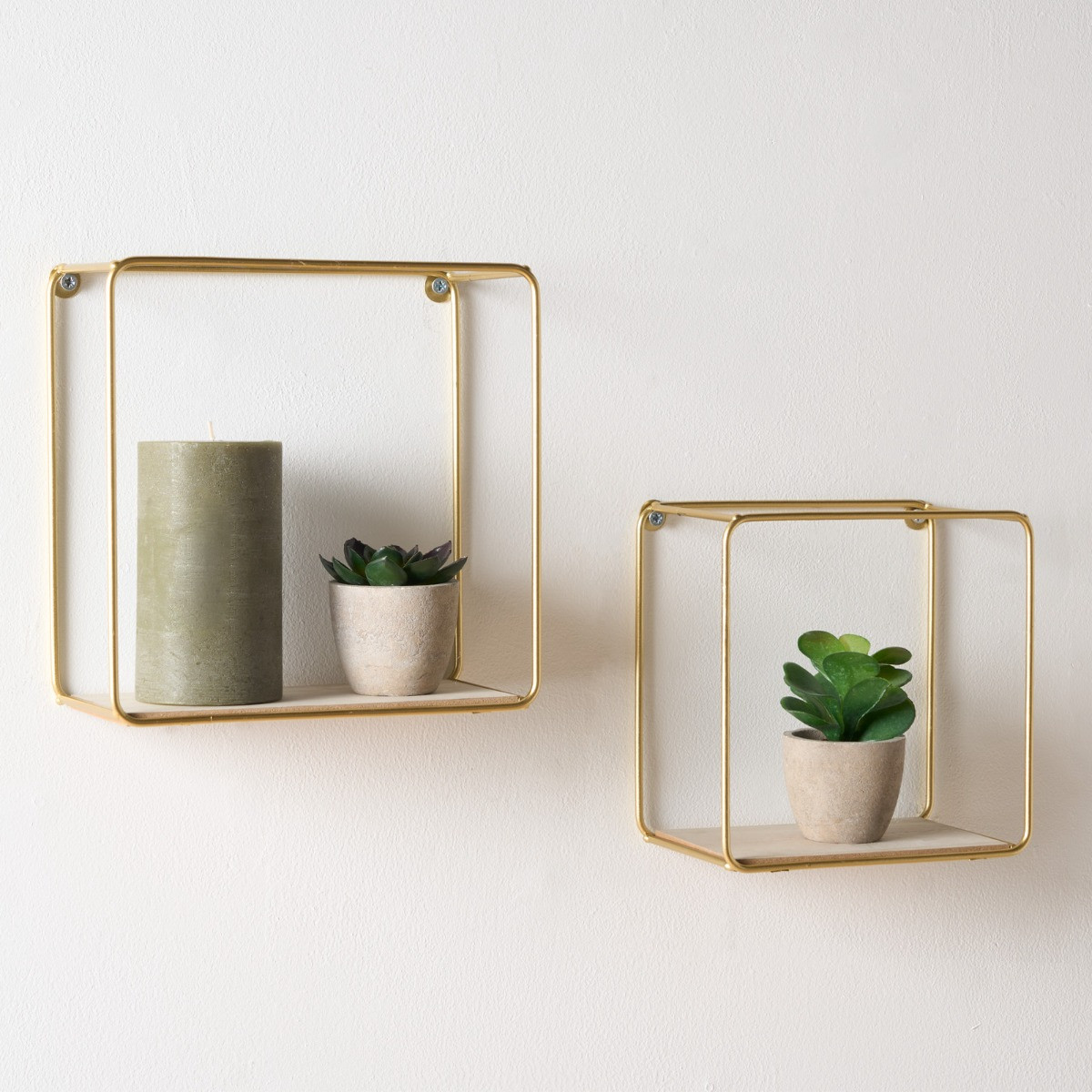 OHS 2 Pack Wire & Wood Frame Square Shelves - Gold >