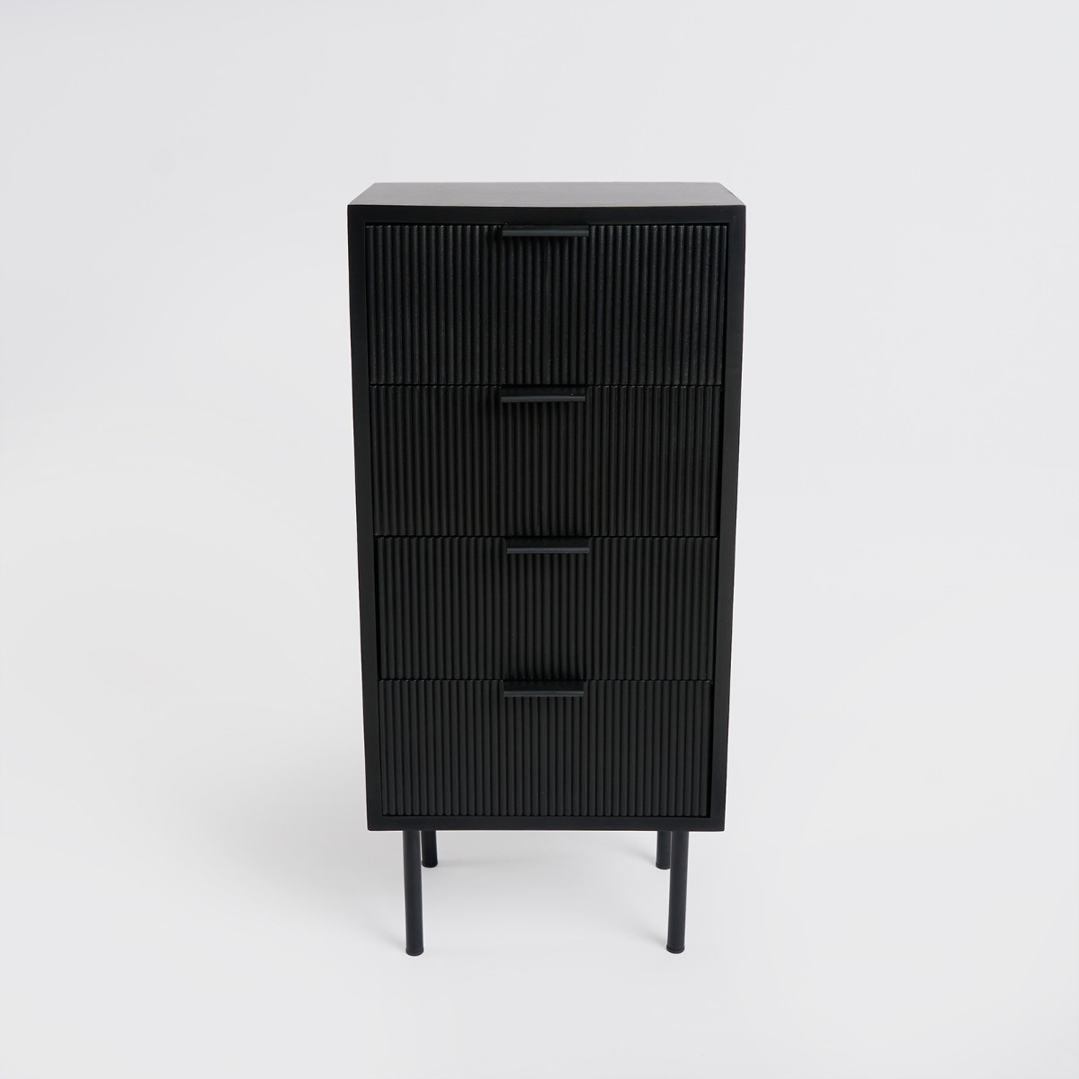 OHS Ribbed 4 Drawer Wood Bedside Table - Black>