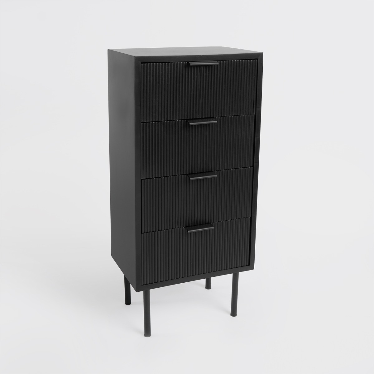 OHS Ribbed 4 Drawer Wood Bedside Table - Black>