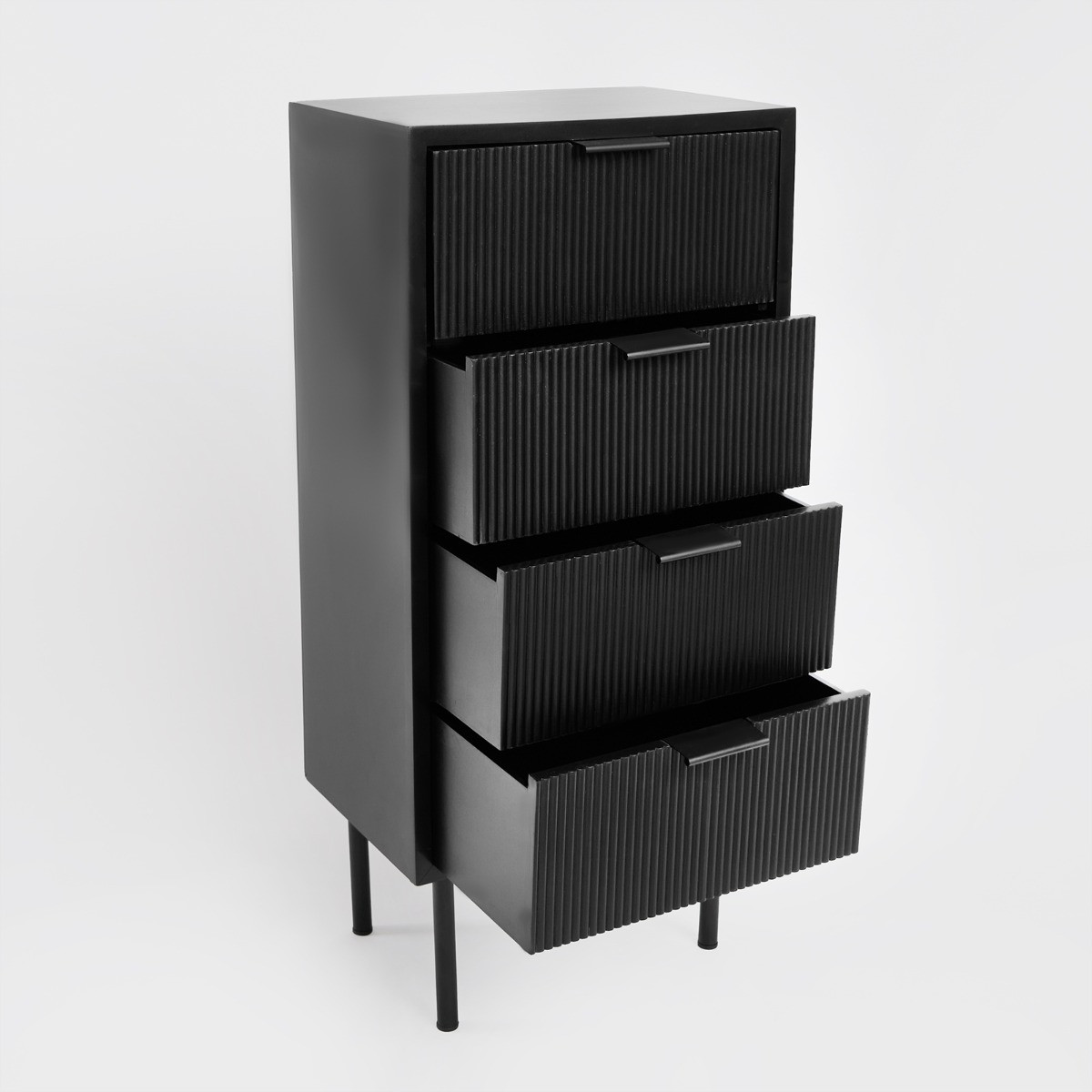 OHS Ribbed 4 Drawer Wood Bedside Table - Black>