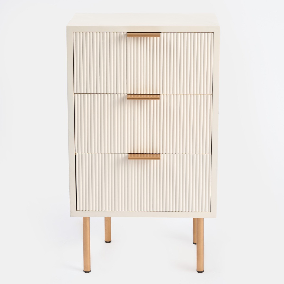 OHS Ribbed 3 Drawer Wood Bedside Table - Cream>