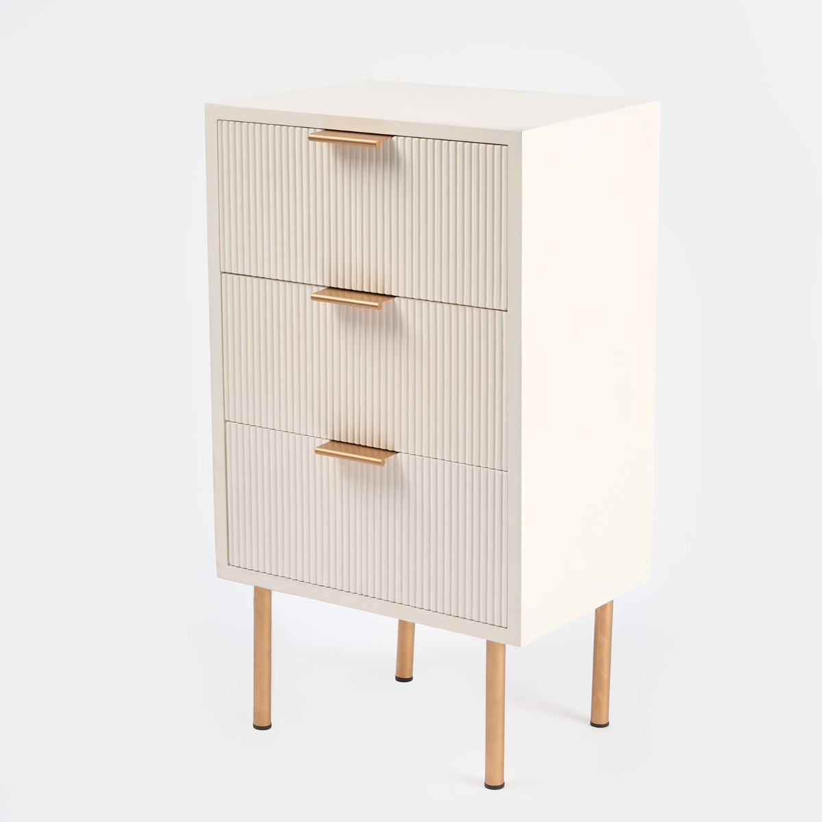 OHS Ribbed 3 Drawer Wood Bedside Table - Cream>