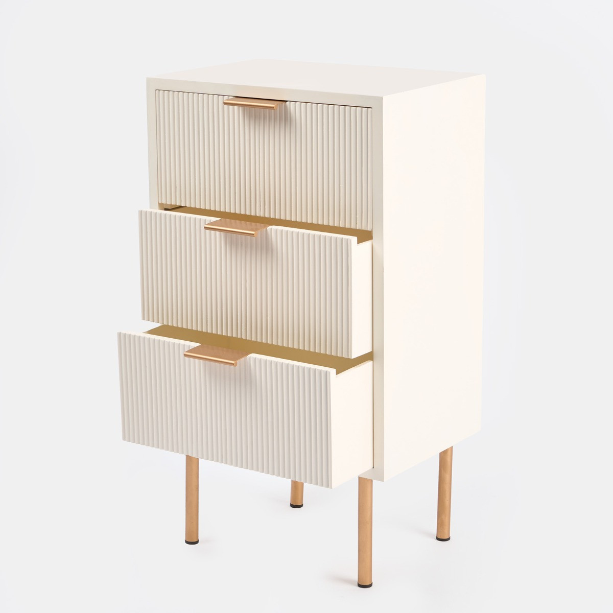 OHS Ribbed 3 Drawer Wood Bedside Table - Cream>