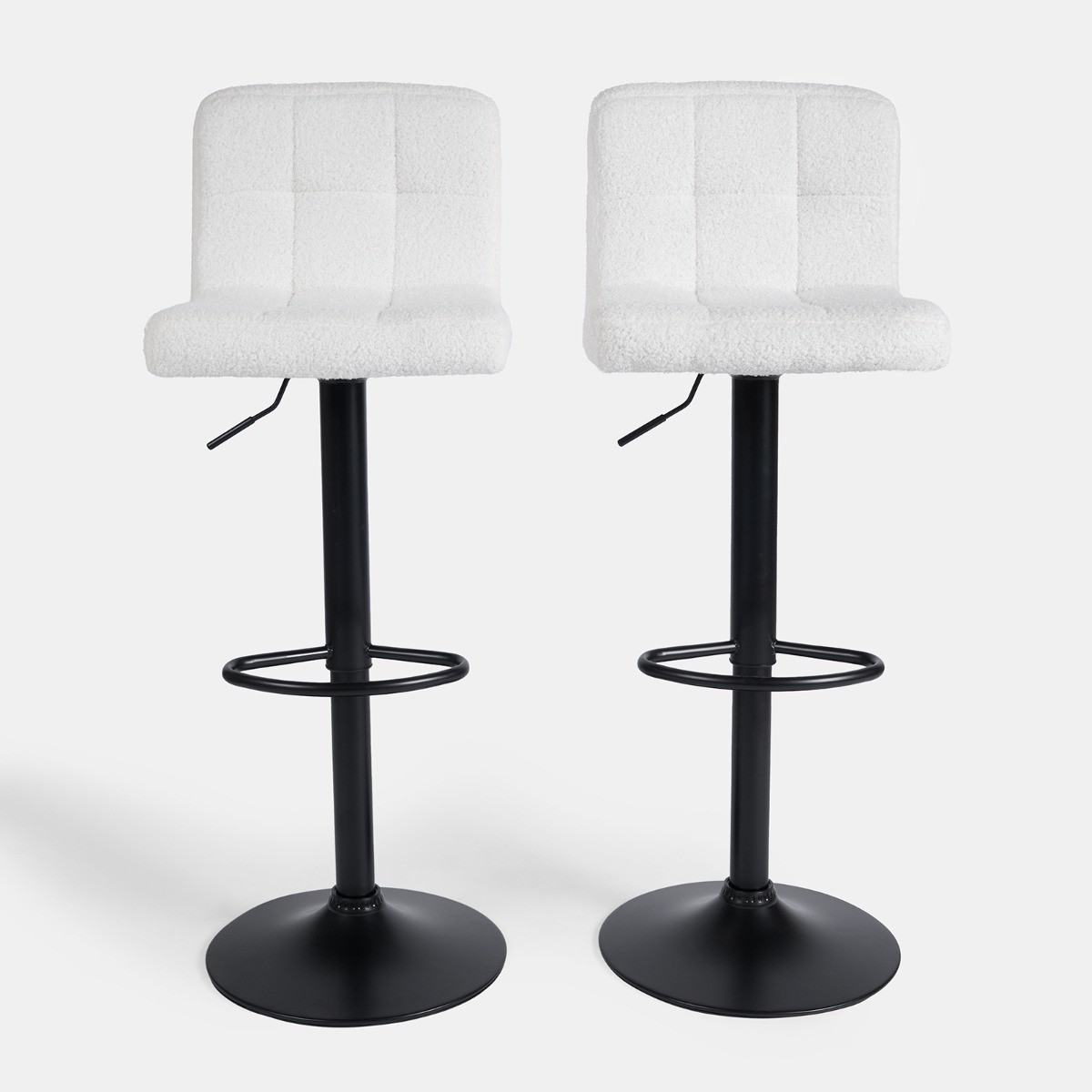 OHS Set of 2 Adjustable Bouclé Bar Stools - Cream >