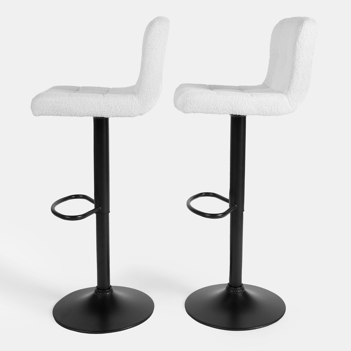 OHS Set of 2 Adjustable Bouclé Bar Stools - Cream >