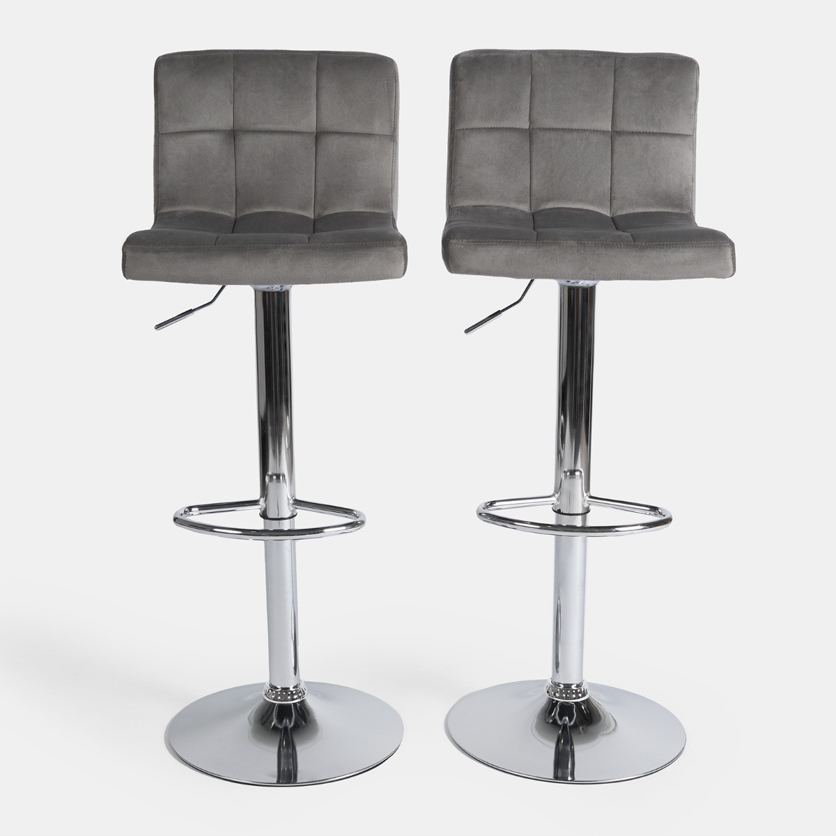 OHS Set of 2 Adjustable Velvet Bar Stools - Grey >