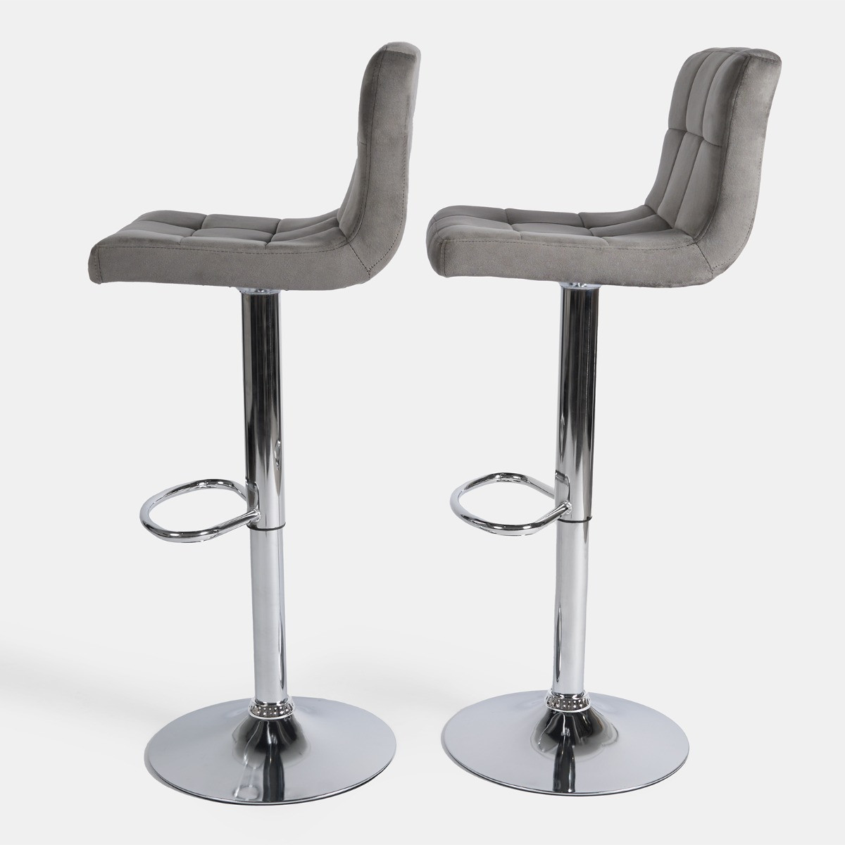 OHS Set of 2 Adjustable Velvet Bar Stools - Grey >