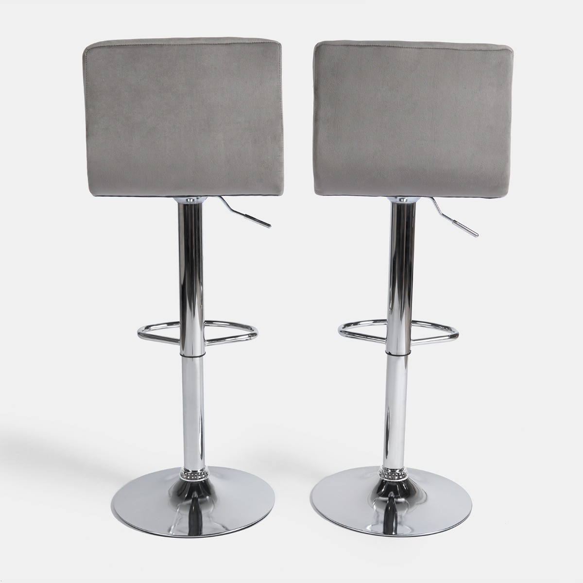 OHS Set of 2 Adjustable Velvet Bar Stools - Grey >