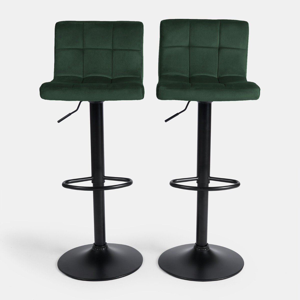 OHS Set of 2 Adjustable Velvet Bar Stools - Forest Green>